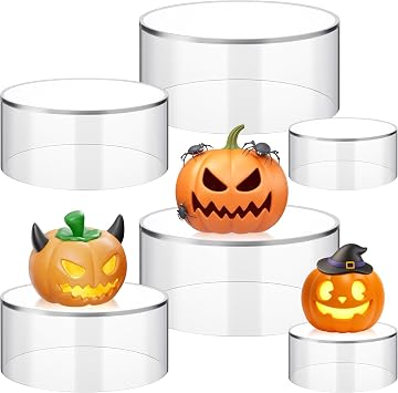6Pcs Round Acrylic Risers Display Stands, 5.9 5.1 3.5, Clear Round Nesting Pedestal Shelf with Hollow Bottom for Tabletop Jewelry Display, Buffet Riser Stands for Dessert Table,3Sized