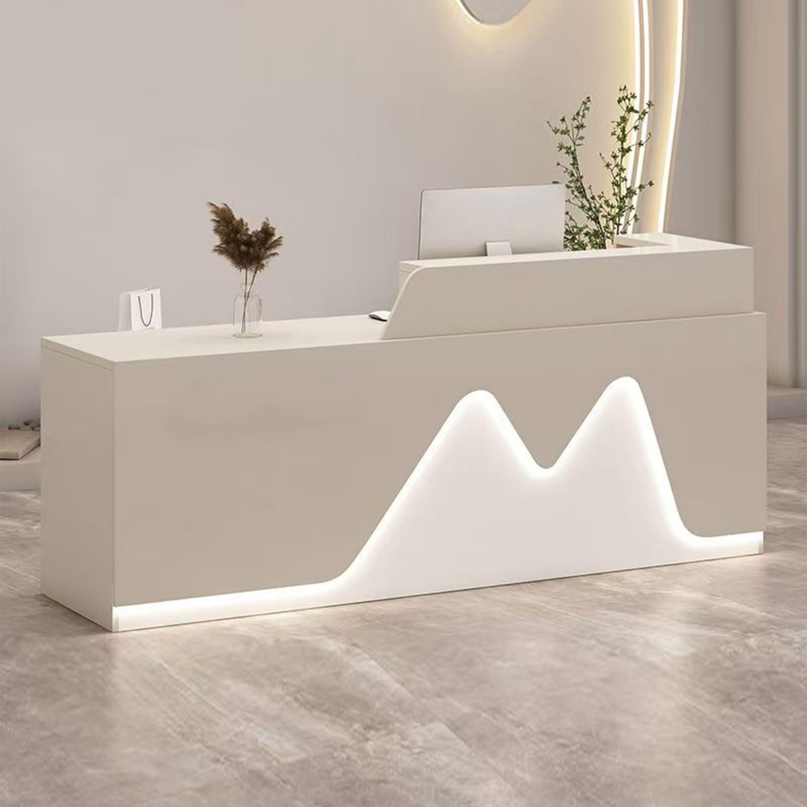 Rezeptionstheke mit abschließbaren Schubladen & LED-Beleuchtung für Hotel, Büro, Einzelhandel(Beige-Right,160cm)