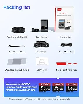 Viofo A229 Plus 3 Kameralı Ön-İç-Arka 2K+2K+1080P HDR Sony Starvis 2 WiFi GPS’li Araç Kamerası