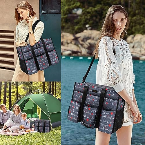 Image of IBFUN Utility Tote Bag with 24 Pockets, Large Teacher Tote for Women with Laptop Compartment, Travel Tote Bag with Zip Top