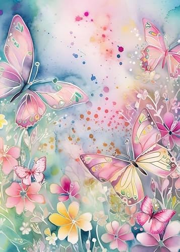 AIBOERL Diamond Art Kits for Adults,Butterfly 5D Diamond Painting Kits for Adults,Diamond Painting Diamond Art with Round Full Drill Diamond Dots DIY Gem Crafts Kits for Home Decor Gift-12x16in