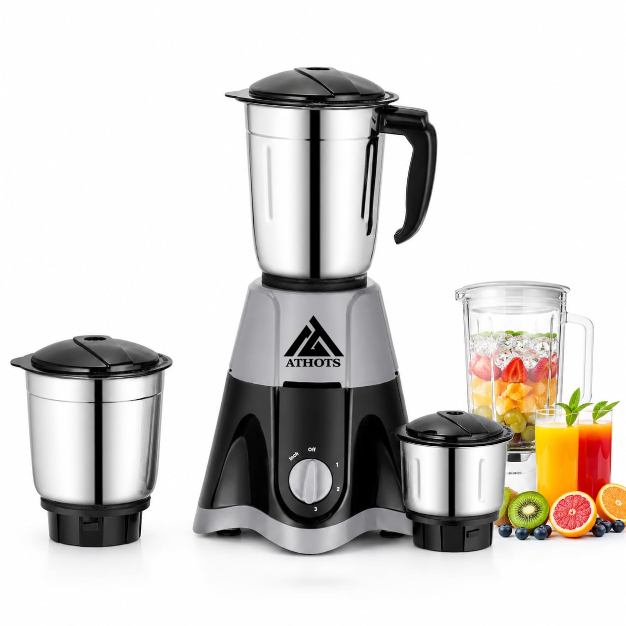 Athots ChefSpecial StormMix 750W Mixer Grinder | 4 Stainless Steel Grinding Jars | Super Sharp Blades | Easy-Clean Design | White Marron (White Black)-image-32