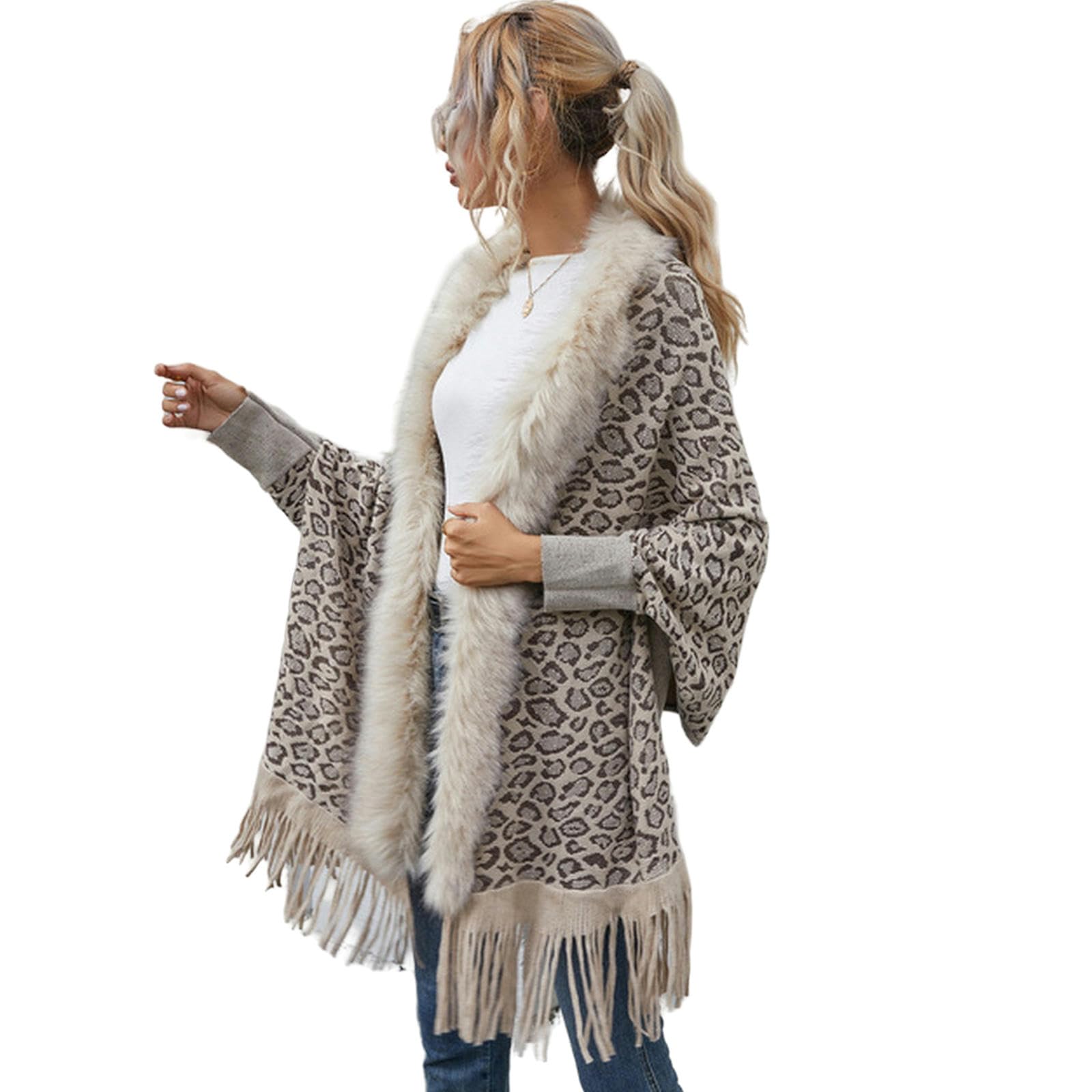 MdybF Poncho Donna Scialli Autunnali Avvolgono Il Maglione Cardigan da Donna Fringe Inverno A Maglia Ponchos Codigans