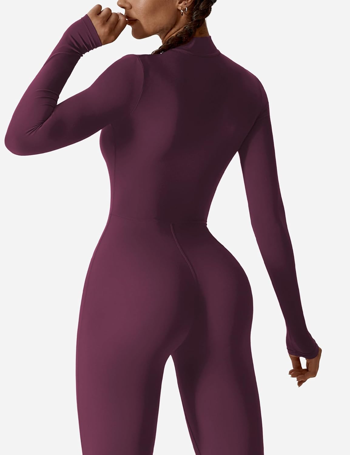 YEOREO Women Long Sleeve Workout Jumpsuit Zip Up Romper Bottom Pants Bodysuit Bodycon Sexy One Piece - Image 5