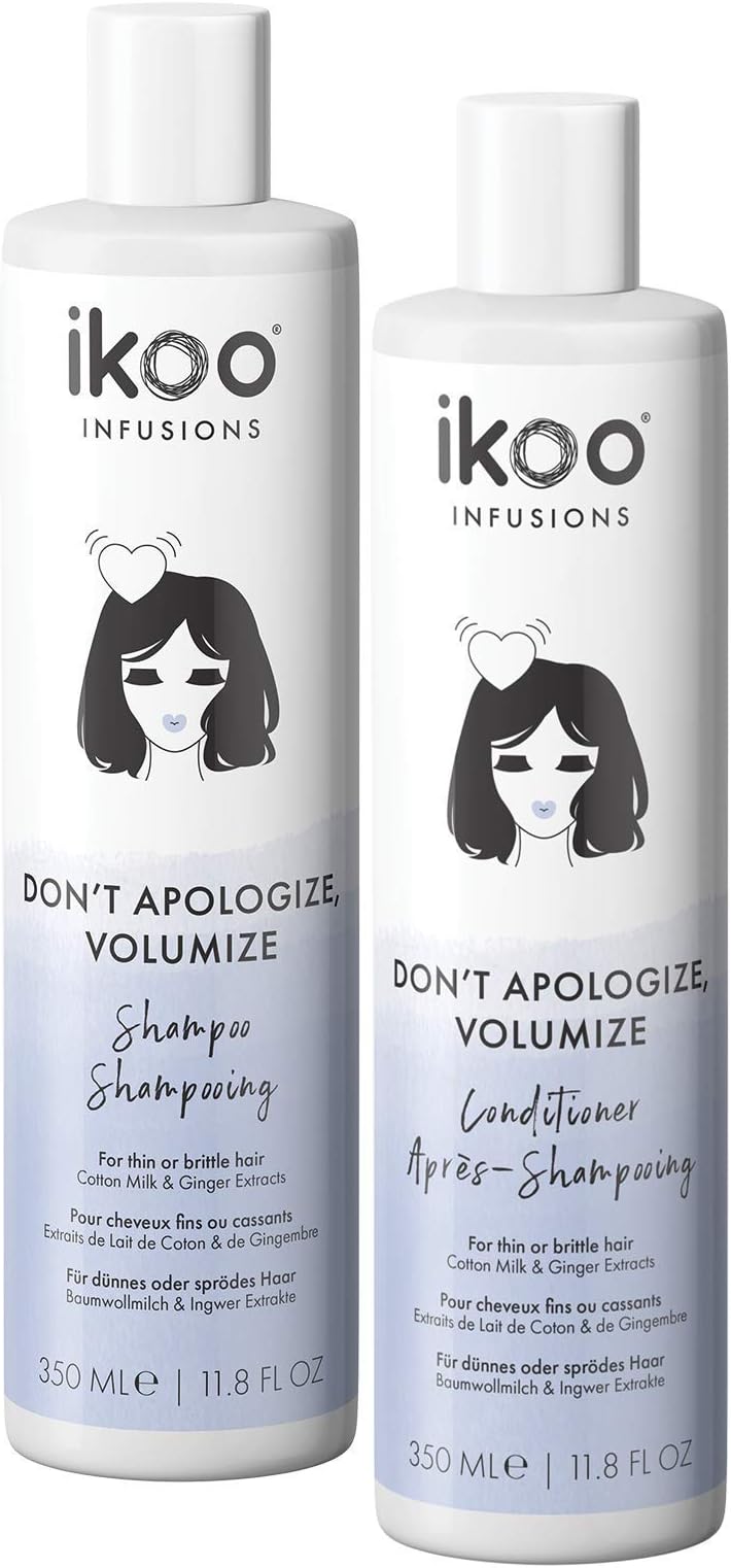 Don't Apologize, Volumize Shampoo and Conditioner Duo 350ml, 11.8 Fl Oz, For Thin, Brittle Hair, Infused Cotton Milk, Ginger, and Wheat Extracts, Cruelty-Free, Vegan, and Paraben-Free