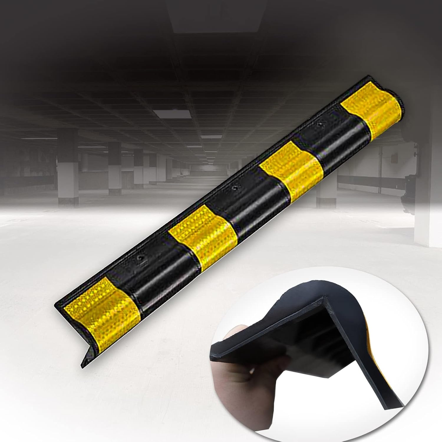 Rounded Corner Garages Wall Protector, Rubber Reflective Wall Corner Guard for Parking Columns/Garages, Edge Bumpers Strip for Parking Columns (Size : 23.6 * 4.0IN/60 * 10CM)