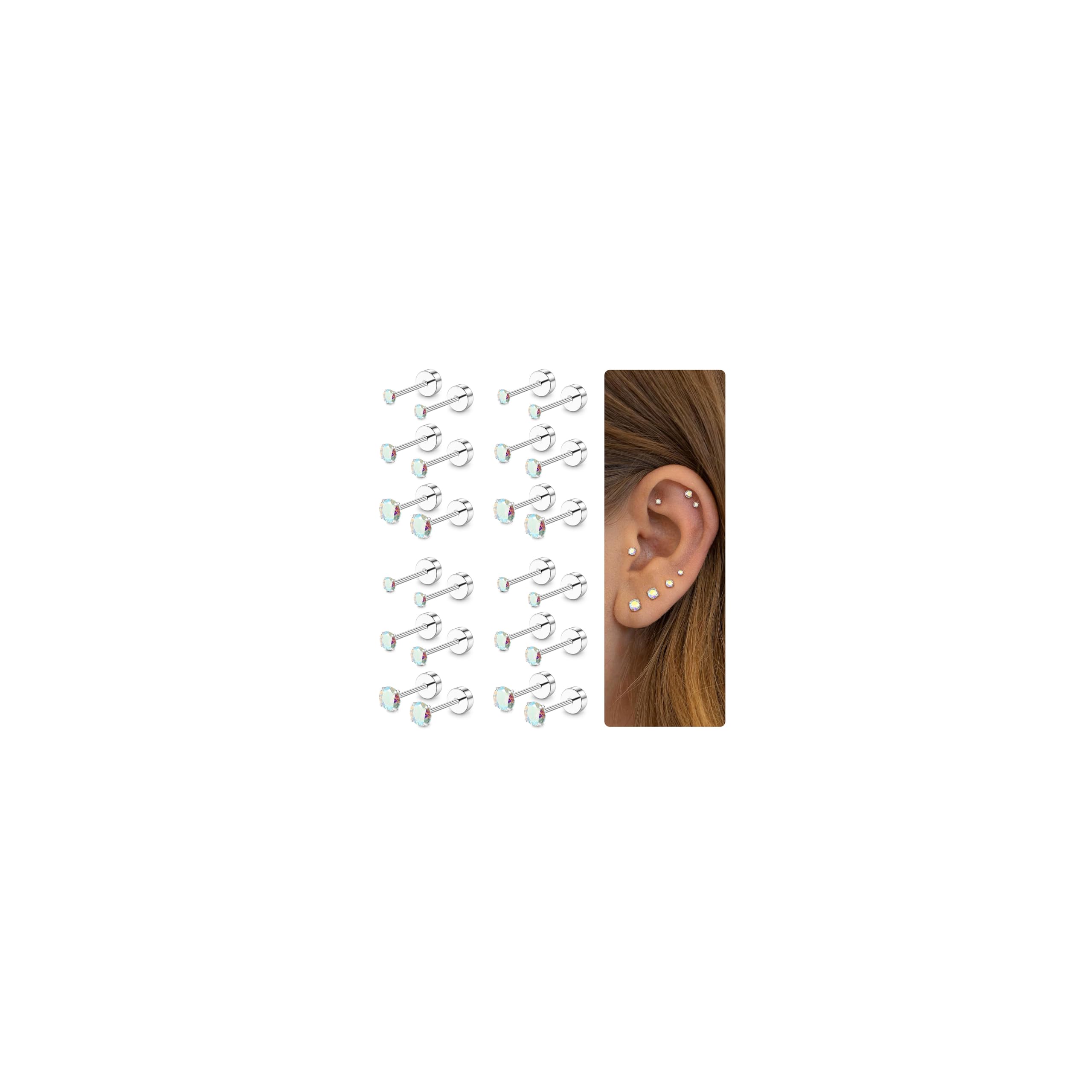 12 paia 20g acciaio inossidabile Color oro e argento colore luna