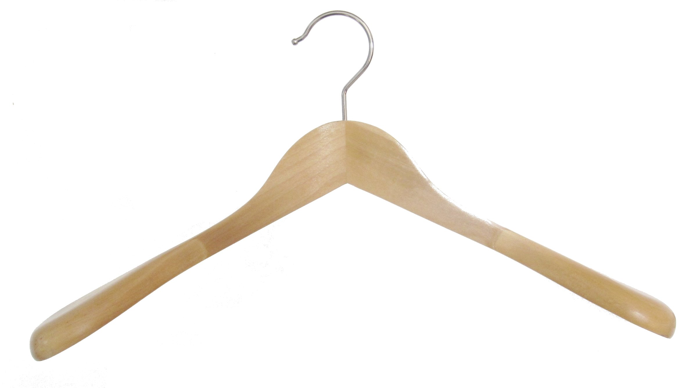 Kleiderbügel aus Holz, 50 Stk. Schulterbügel, Sakkobügel, natur lackiert, mit breiten Schulterteilen, drehbarer vernickelter Haken