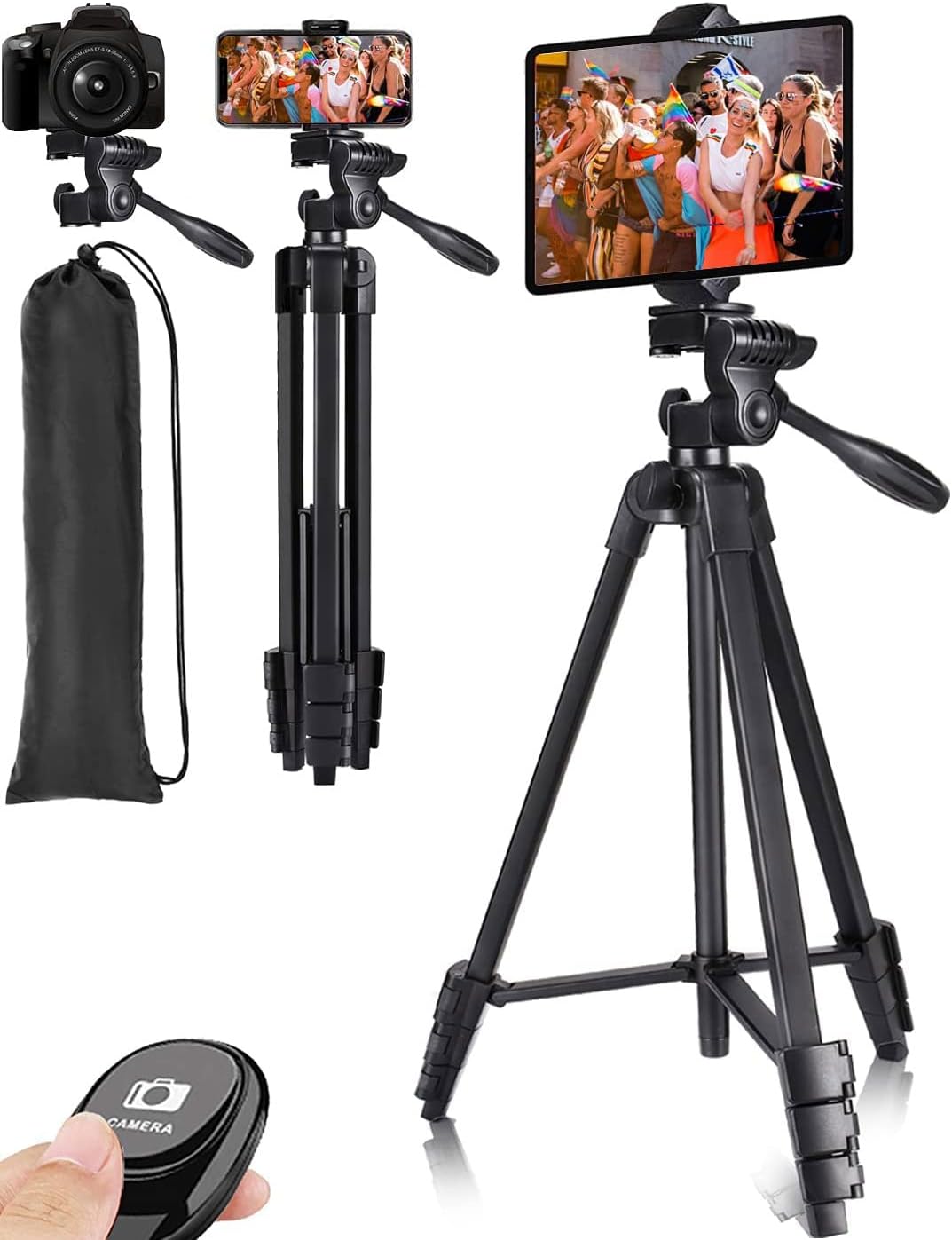 Best Cyber Monday 🔥 55inch Phone Tablet Tripod, Victiv Portable Travel Tripod Stand, 2021 New Lightweight Compact Tripod with Extendable Adjustable Cell Phone/Tablet Mount for Smartphone & iPad Shooting - 1 Pack