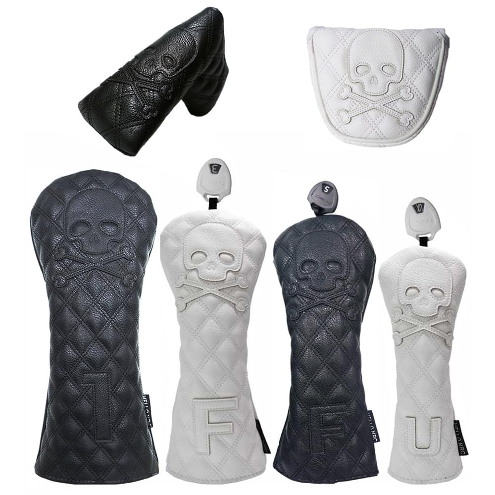 SchläGerkopfhüLlen Golfschlägerabdeckungen for Driver Fairway Hybrid, wasserdicht, Schutzset aus PU-Leder, weich und langlebig, Golfschlägerabdeckungen Golf SchläGerhauben(White Blade Putter)