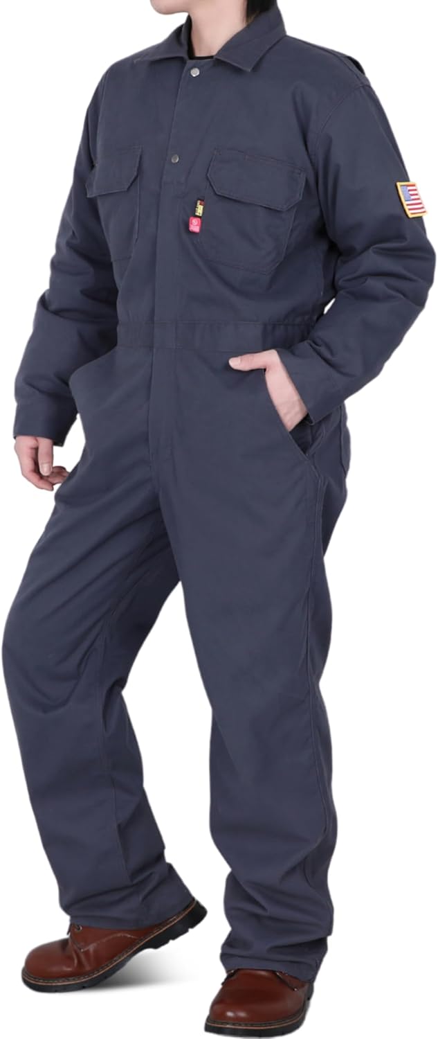 BOCOMAL FR Coveralls Men 7.5oz Cotton Twill Flame Resistant Fire Retardant Work Coverall NFPA 2112 HRC2
