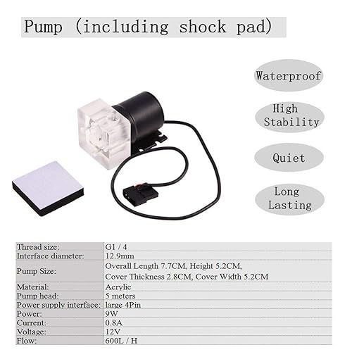 Miniatura 7 de Kit de refrigeración por agua para PC, kit de enfriamiento de agua DIY con enfriador de bloque de CPUGPU, bomba de depósito de agua cilíndrica,
