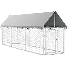 Outdoor Dog Kennel with Roof, 157.5x39.4x59.1 Inch Galvanized Steel