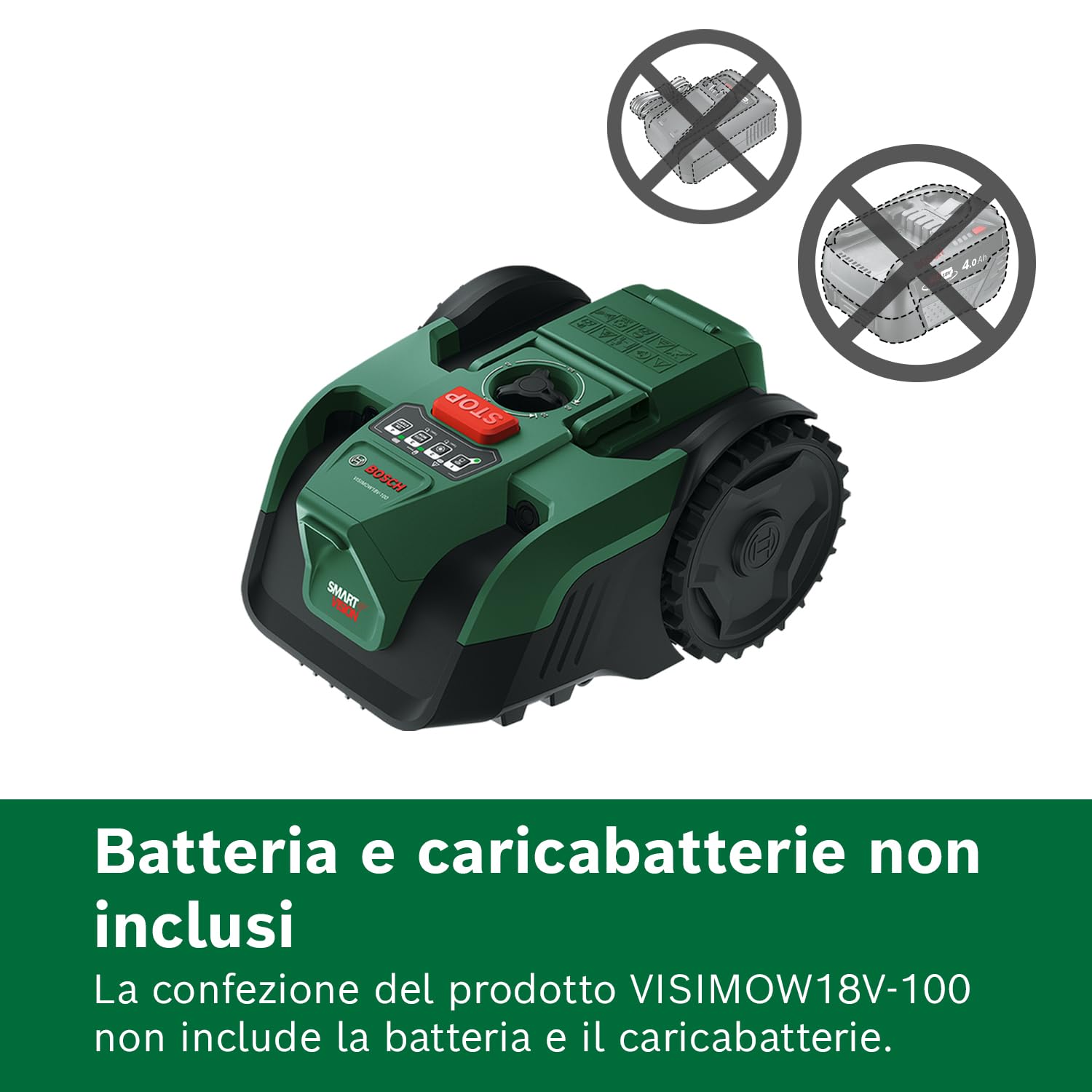 Bosch Robot rasaerba a batteria VISIMOW18V-100 (per prati fino a 100 m², larghezza di taglio: 16 cm, altezza di taglio: 20-60 mm, senza batteria)
