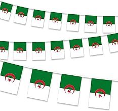 10 m Algeria Flag with 30 Small Coloured Fabric Flag Banner Algerian Bunting for School Patio Swimming Pool Camping Birthday Indoor Outdoor Garden Christmas Decoration