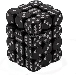 Chessex 25808 Opaque Black with White - 12 mm Six Sided Dice Set of 36