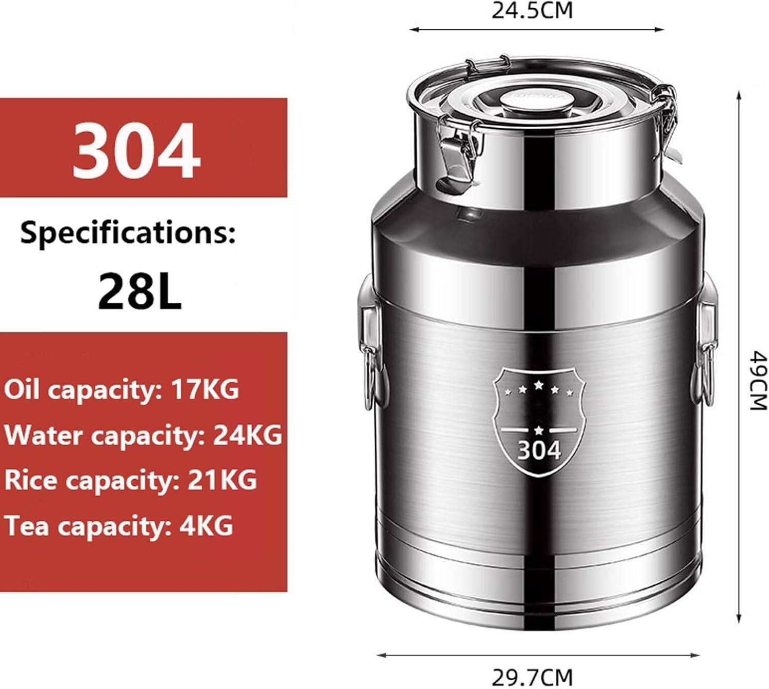 Milk Cans-304 Stainless Steel Milk Transport Barrels Pail Milk Bucket Jug Oil Barrel Wine Barrel Canister Silicone Seal Barrels(28L)