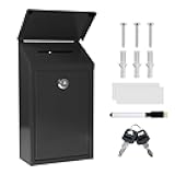 Metal Suggestion Box Donation Box with Slot Drop Box with Lock and Key Collection Box Mailbox Wall Mount Dropbox（10.2×5.6×2.8inch） Ballot Box for Home Office Outdoor （Black）