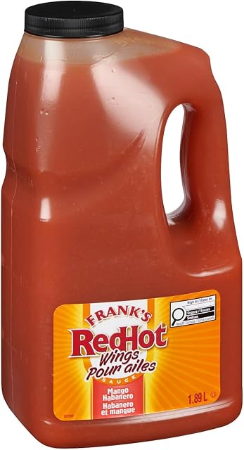 Frank's RedHot Mango Habanero Sauce aux ailes, 1.89 L - Prêt à l'emploi, fait pour les chefs, agiter ou verser sur les ailes de poulet, les sandwichs, les pizzas et plus encore pour le mélange parfait de saveur et de chaleur