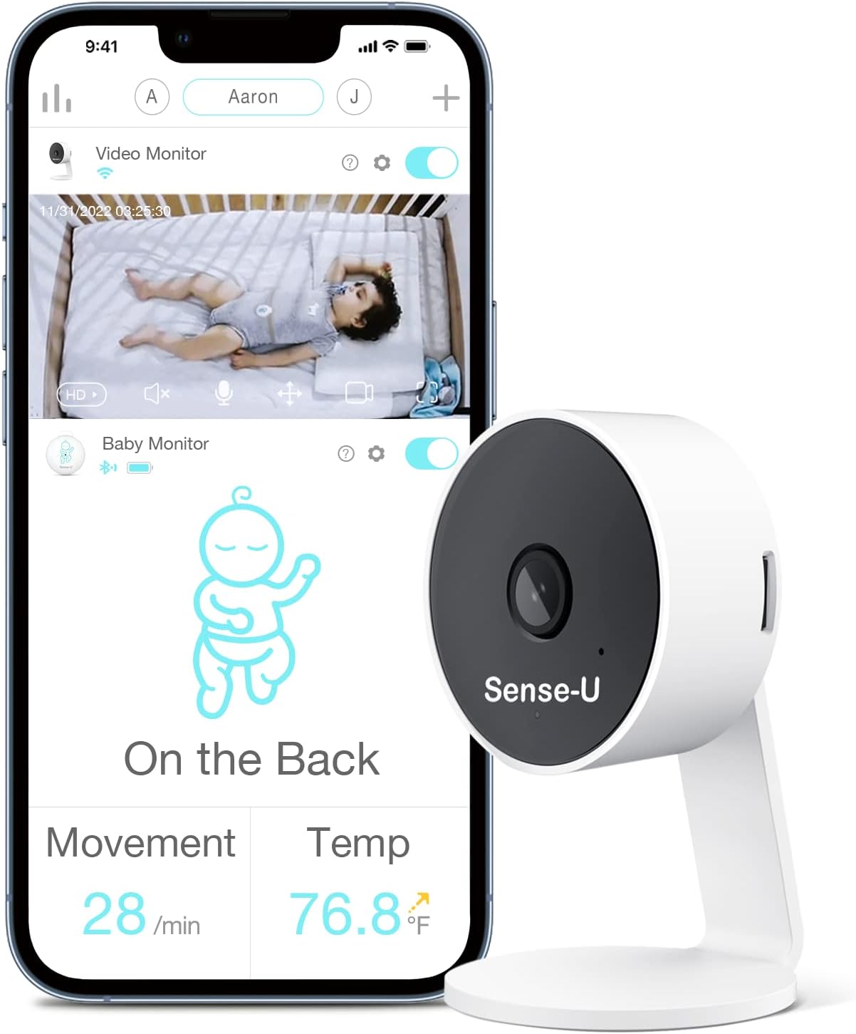 Sense-U HD Video Baby Monitor with 1080P HD, FSA & HSA Eligible, WiFi Camera and Background Audio, Night Vision, 2-Way Talk, Person/Baby Crying/Motion Detection & No Monthly Fee