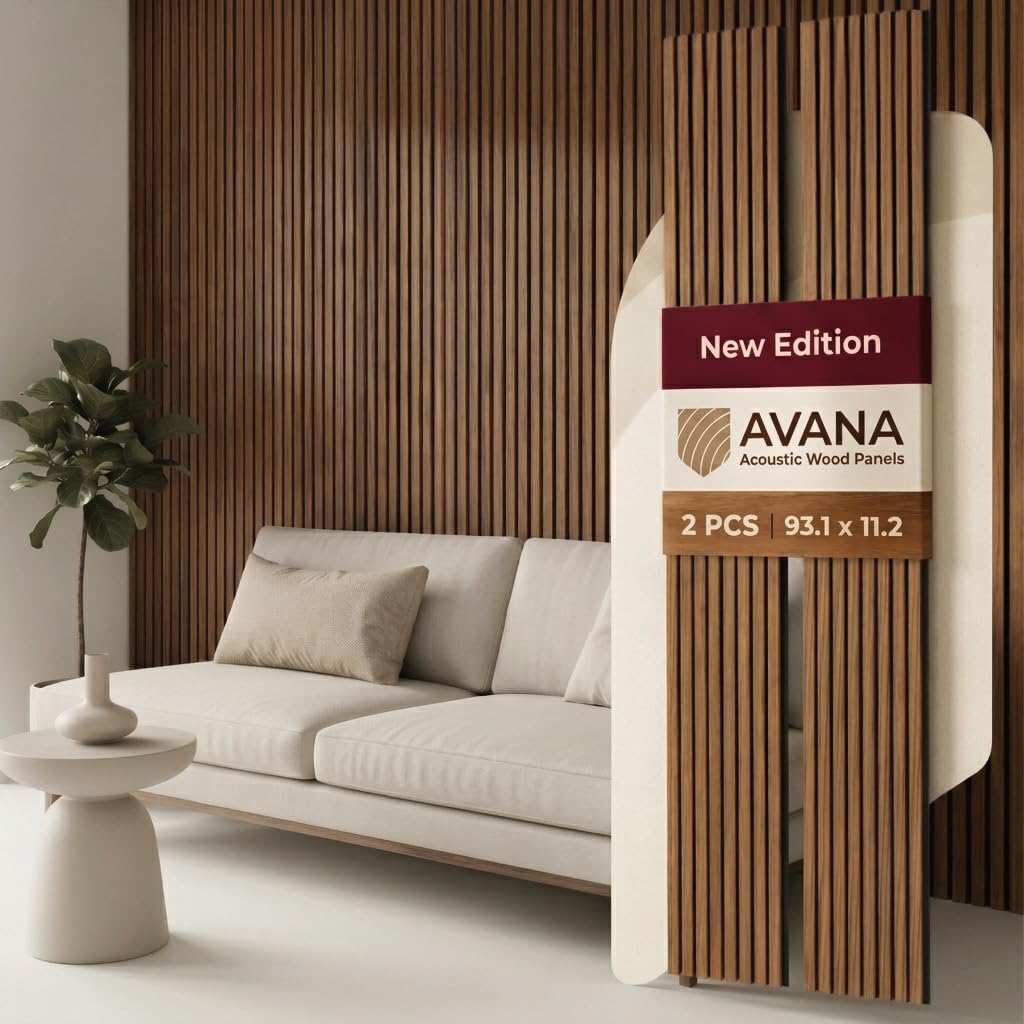 Photo 1 of Avana Acoustic Wood Wall Panels –93.2x11.25 Inch Panels – Fits 94x12 Layout – Rustic Walnut Acoustic Panels 2 PCs – Wall Panels For Interior Wall Decor For Homes, Offices –Durable Wood Panels For Wall