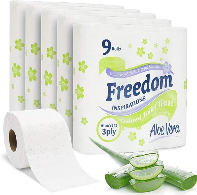 Freedom Inspirations 3Ply Quilted Toilet Tissue Pack  Aloe Vera 45 Rolls (5 x 9 Roll Pack)