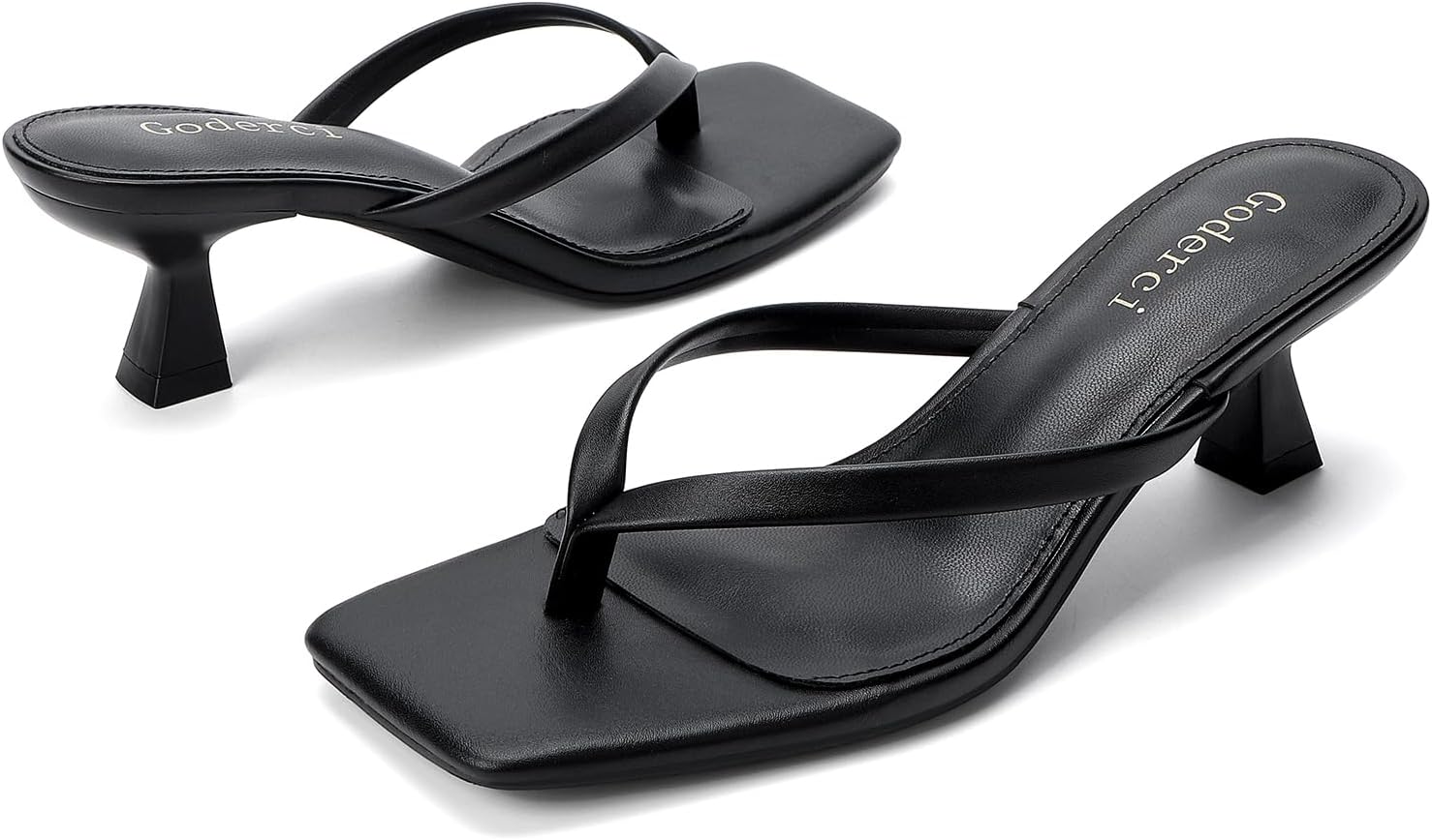 Goderci Kitten Flip Flop Thong Low Heels for Women Square Open Toe Slip On Heeled Sandals