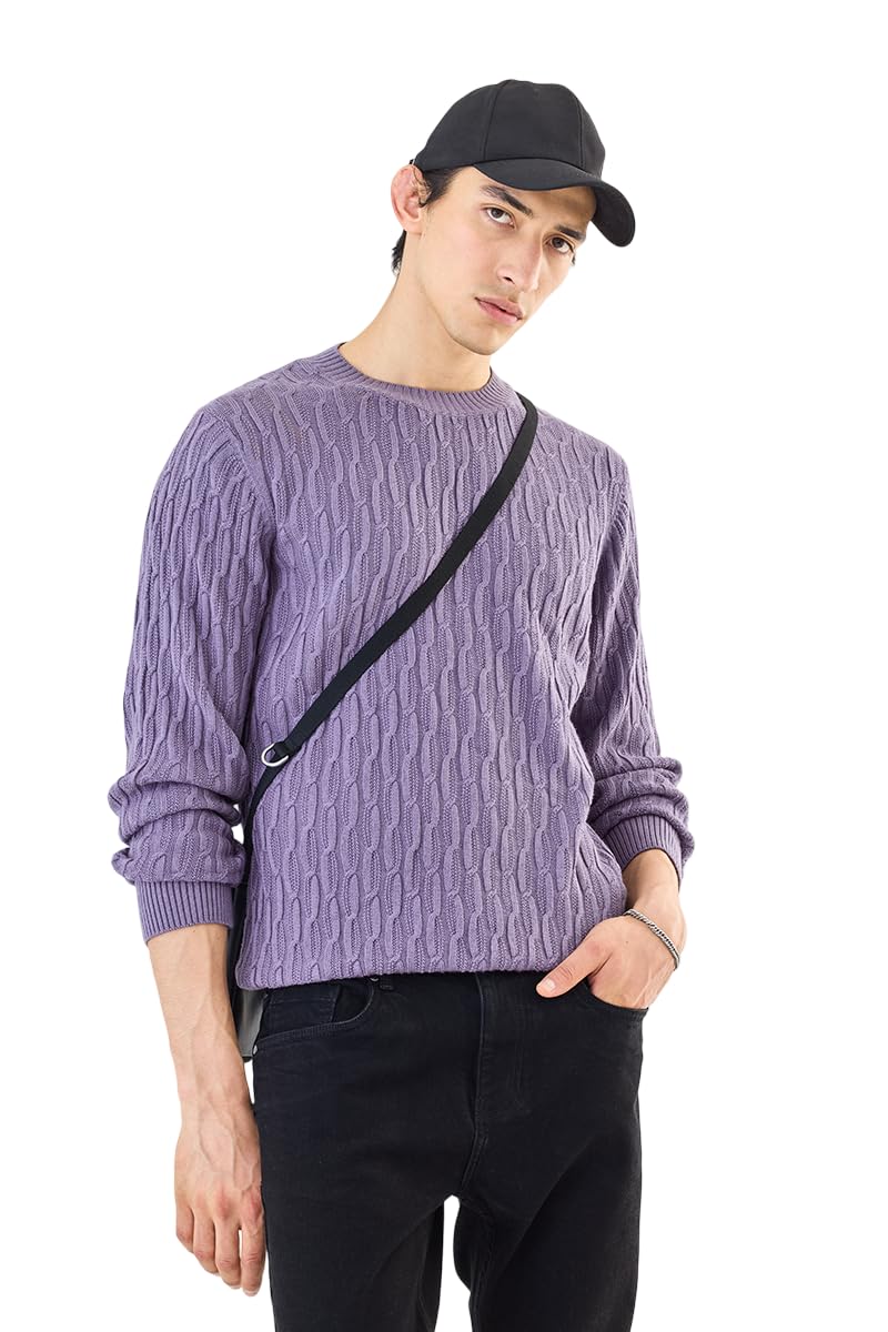 snitch Men's Sweater | Cable-Knit Crew Neck Design | 100% Acrylic Fabric with Textured Surface Styling | Regular Fit Pullover for Casual Wear-picture-51