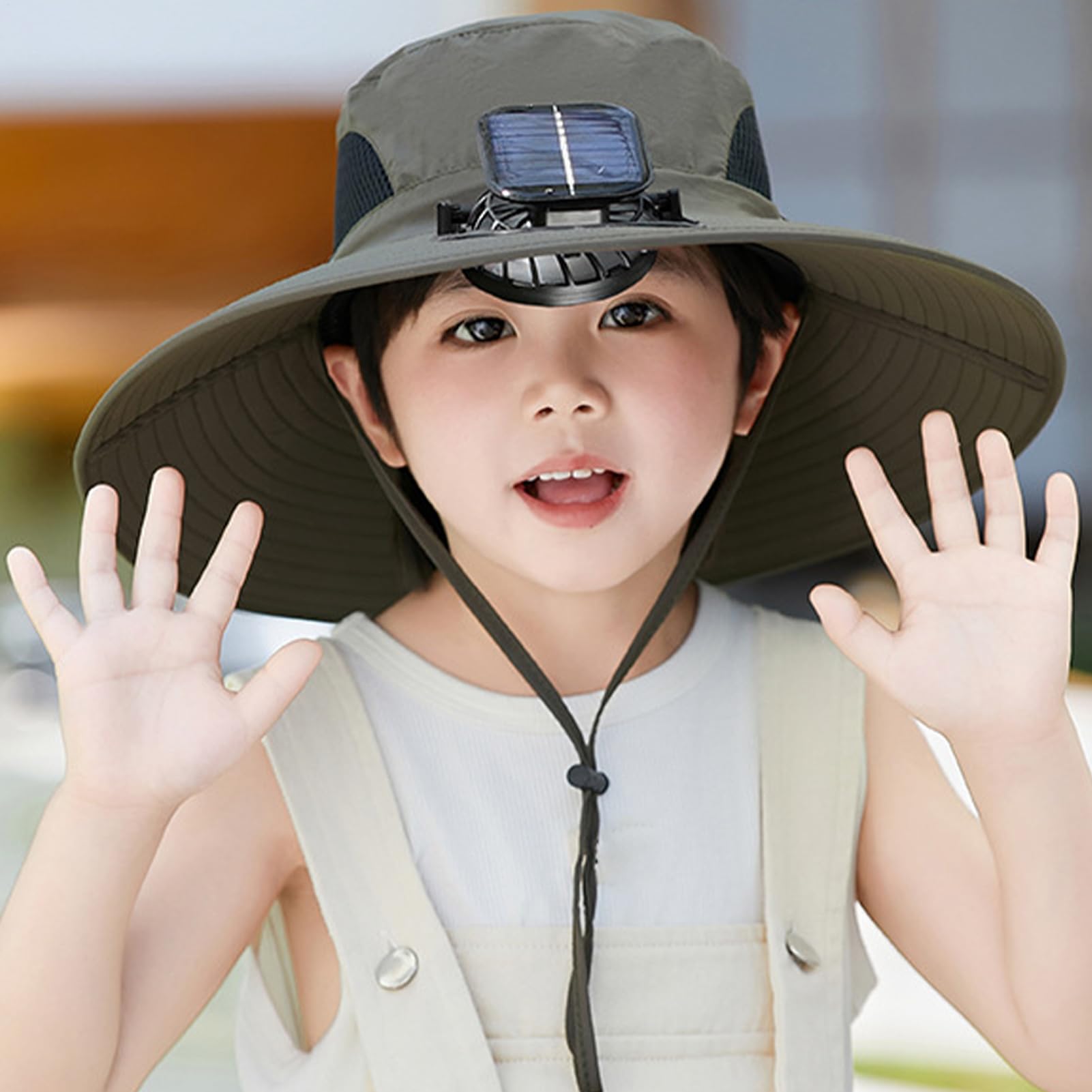 Cappello per ventilatore: gor per bambini con protezione UV Traspirante e ad asciugatura rapida, solare con ventilatore incorporato, berretto leggero e traspirante con protezione UV regolabile per