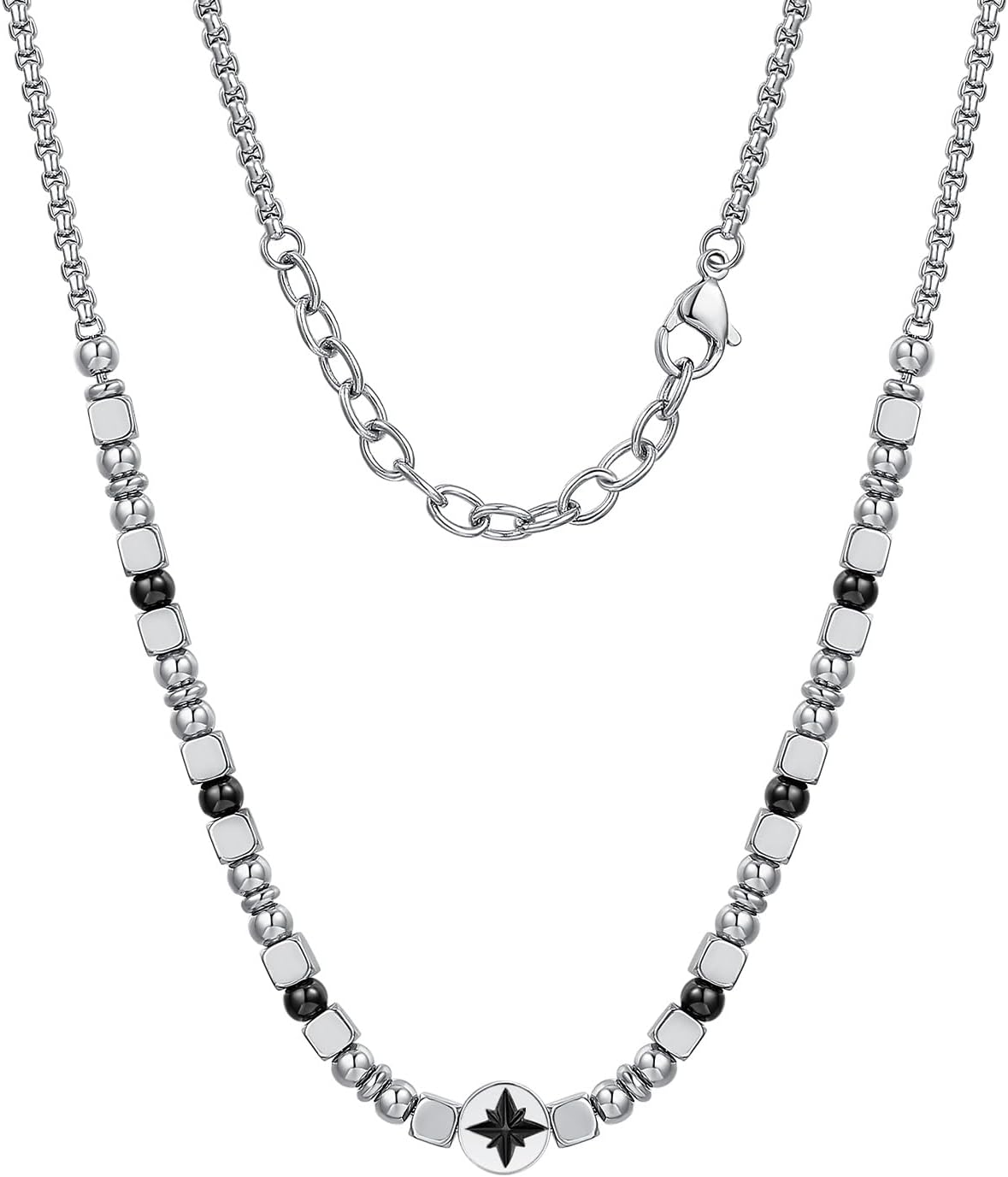 Minimalist Stainless Steel Bead Necklace for Men&Women, Iron Gallstone/Black Agate Bead Necklace, Simple Round Gemstone Beaded Necklace, Unique Fashion and Charm Jewelry for Gifts