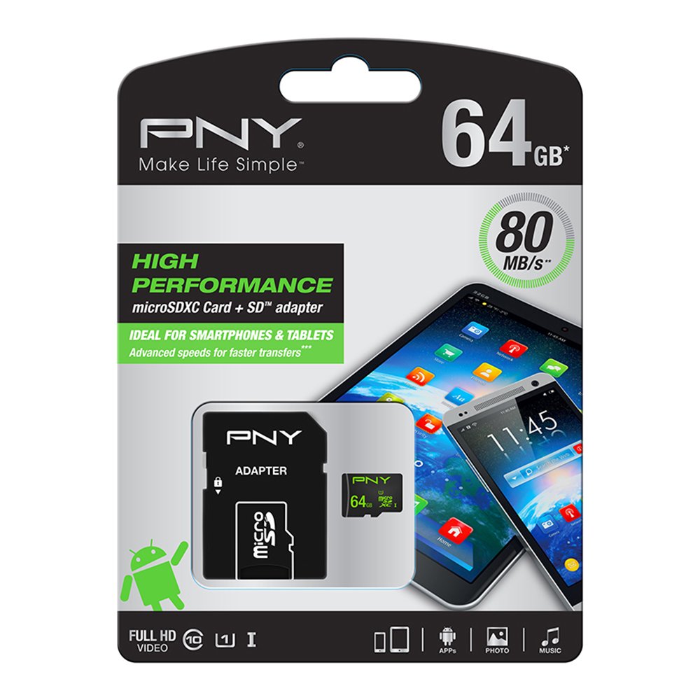 PNY Elite Class 10 U1 - Scheda di memoria flash microSDXC da 64 GB, 100