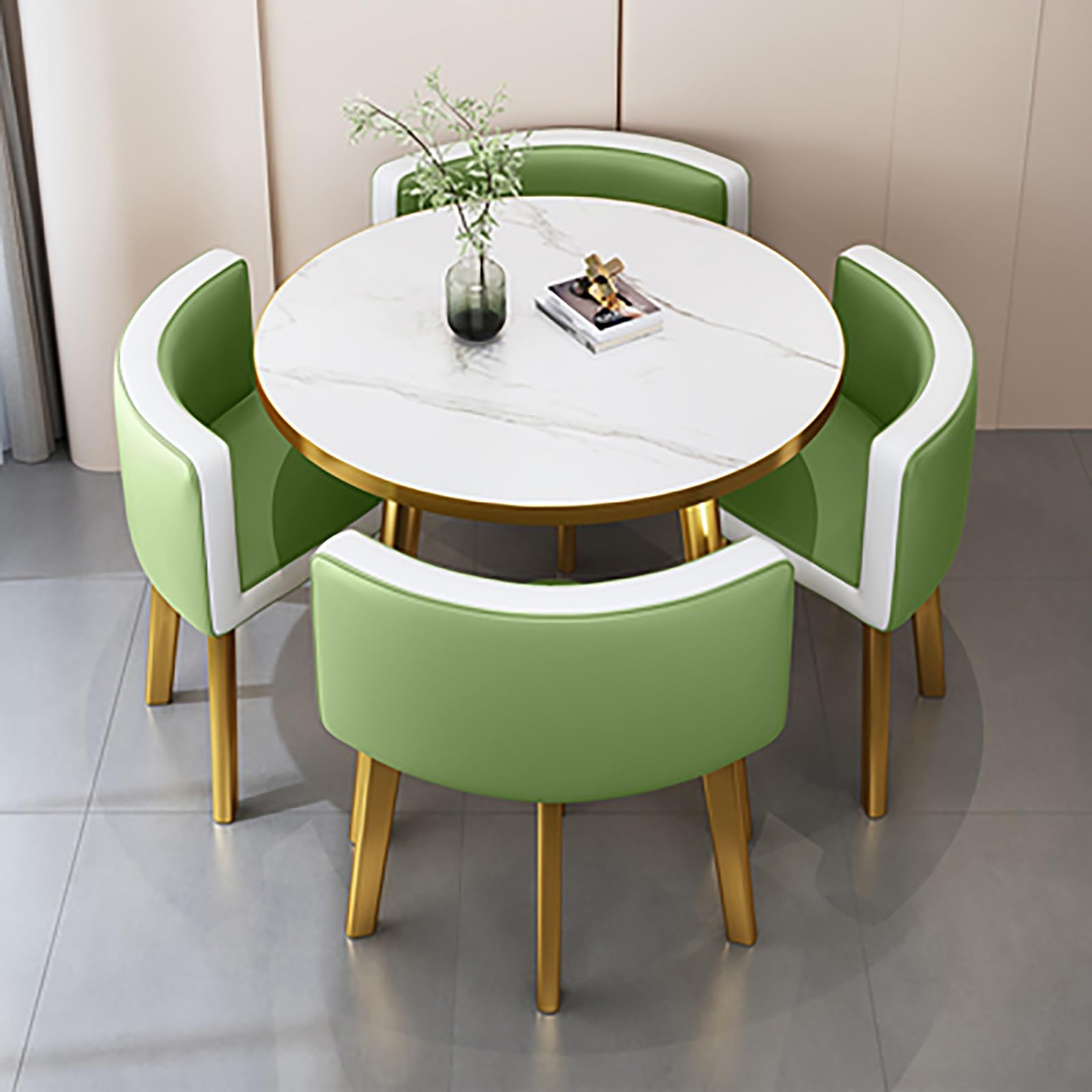 Round Dining Table Set for 4 with Marble Top and Chairs Office Reception Desk and Chair Set Suitable for Lounge Living Room Modern Furniture Dining Set,Double Spell-g-Round-Cortex