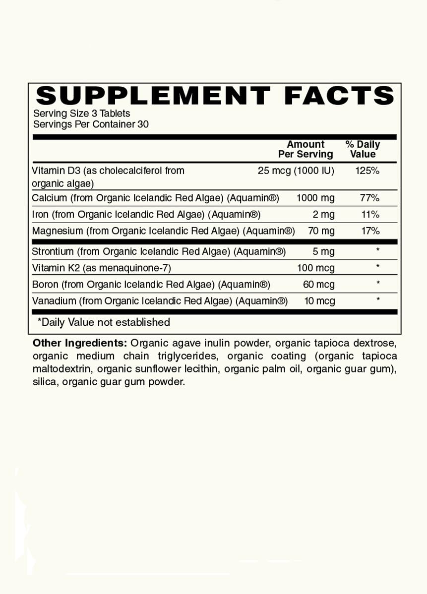 Plant Calcium | 1000mg Certified Organic Whole Food Calcium from Organic Icelandic Red Algae with Vitamin D3, Vitamin K2 and Magnesium | 72 Trace Minerals | 90 Vegan Tablets — Amazon image 4
