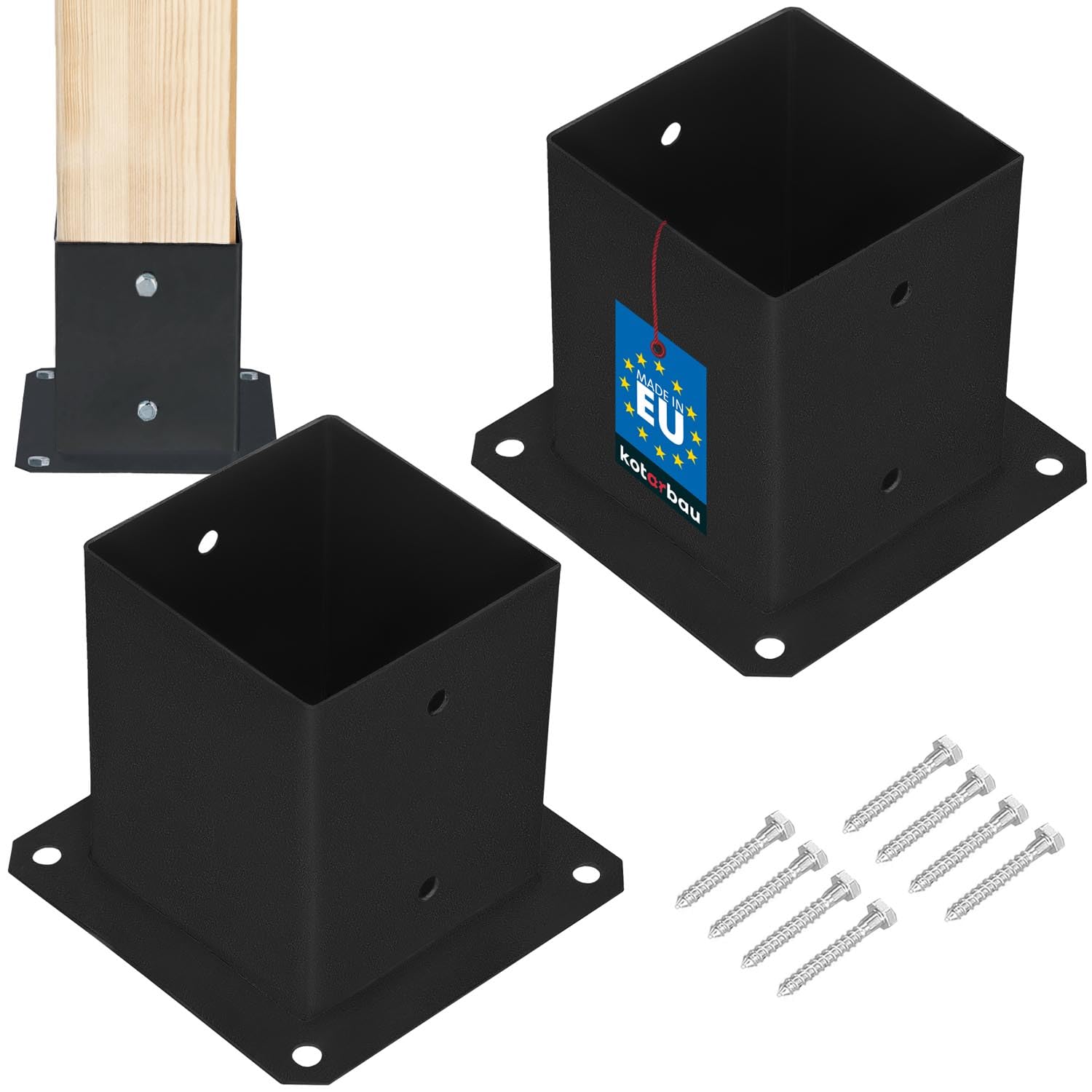 KOTARBAU® 2 pcs Fence Post Support - Post Base - Powder Coated Steel - 120x120 mm (4.72x4.72 in) - Black - Bolt Down Support - Heavy Duty - for Wooden Beams - Weather Resistant