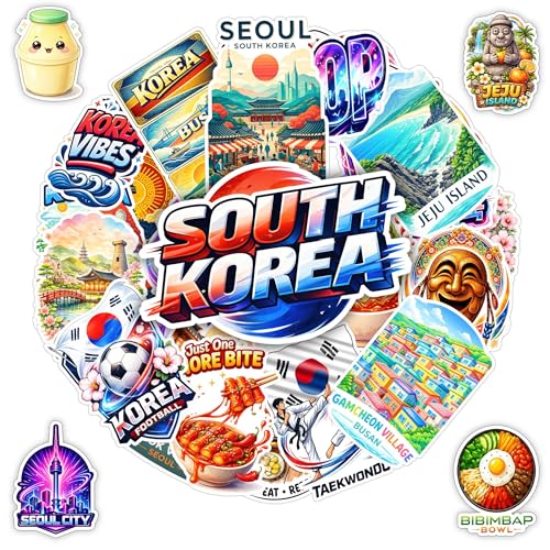 BETANAS 30 PCS South Korea Travel Stickers Pack, Seoul Busan Korean Flag