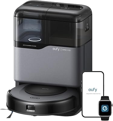 eufy Omni C20, Robot Vacuum Cleaner with Mop, All-in-One Station,7,000 Pa Powerful Suction, Ultra-Slim, Auto Emptying, Washing and Drying for Hands-Free Cleaning, Mop Lifting and Carpet Detection