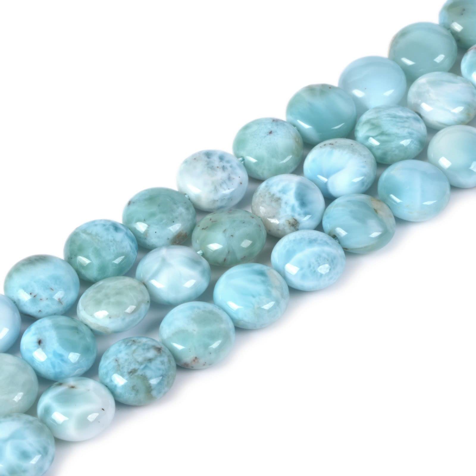 Natürliche blaue Larimar-Münzscheibe, lose Perlen, 38,1 cm, für DIY-Schmuckherstellung, Perlen