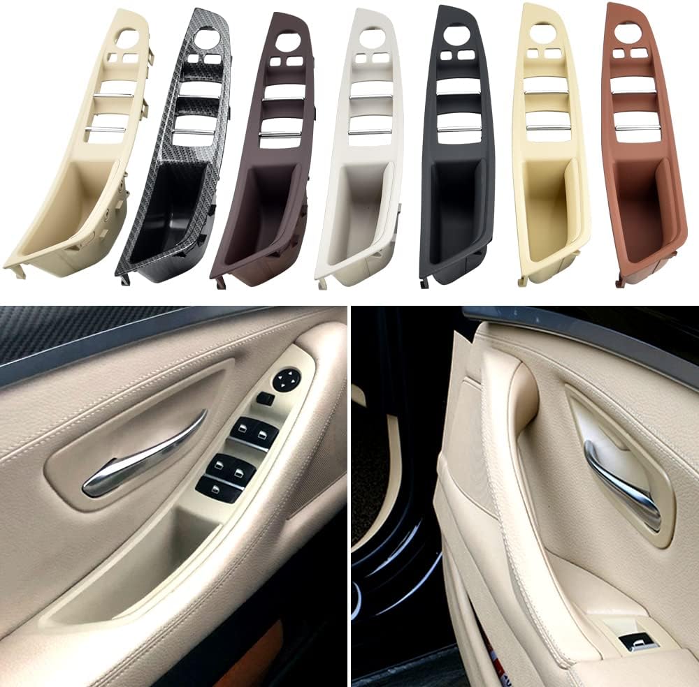 4pcs LHD Beige White Armrest Car Interior Door Handle Inner Panel Pull Trim Cover Compatible with 5 Series F10 F11 520d 525d 530d 535i 2010-2016