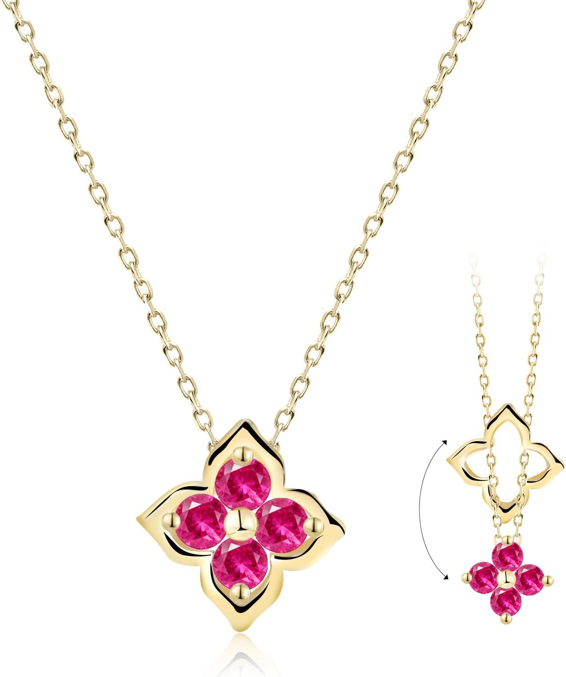 14K Gold Plated Clover Necklace for Women, Dainty CZ Diamond Lucky Pendant Layered Necklace, Non Tarnish Gold Choker Necklace, Trendy Layering Jewelry Gift for Women (Red)