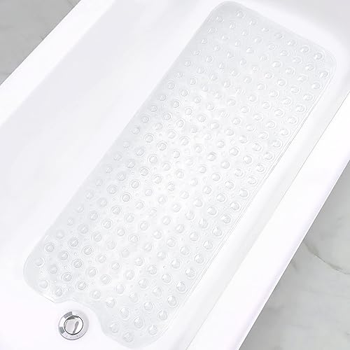 Linoows Bathtub and Shower Mats, Extra Long Non-Slip Bath Mat 39 x 16 Inch, Machine Washable Bath Tub Mat with Suction Cups & Drain Holes for Bathroom, Black