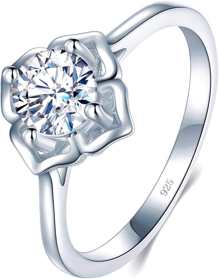 BORUO 925 Sterling Silver Ring, Cubic Zirconia CZ Eternity Engagement Wedding Band Ring Size 4 to 12