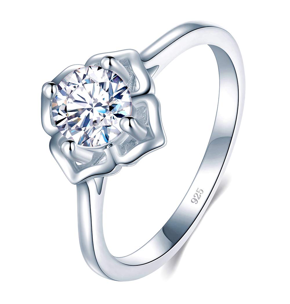 BORUO 925 Sterling Silver Ring, Cubic Zirconia CZ Eternity Engagement Wedding Band Ring Size 4 to 12