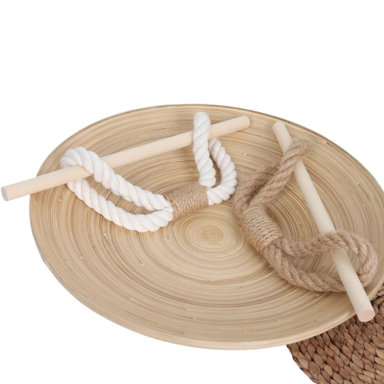 2PCS Set Nordic Solid Wood Stick Thick Cotton And Hemp Rope Simple Binding Ring Bedroom Living Room Decoration Curtain Buckle(Hemp 2pcs)