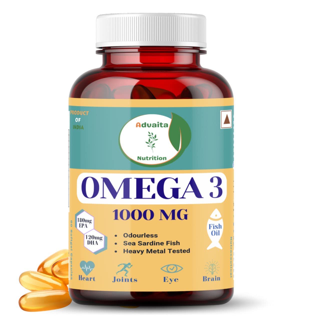 Advaita Nutrition Omega 3 Fish oil 1000mg with 180 mg EPA and 120 mg DHA for muscles,heart,brain,bones & joints health (1 pack of (60 Capsule)) (B0C3P8S8RF) Amazon Price History, Amazon Price Tracker