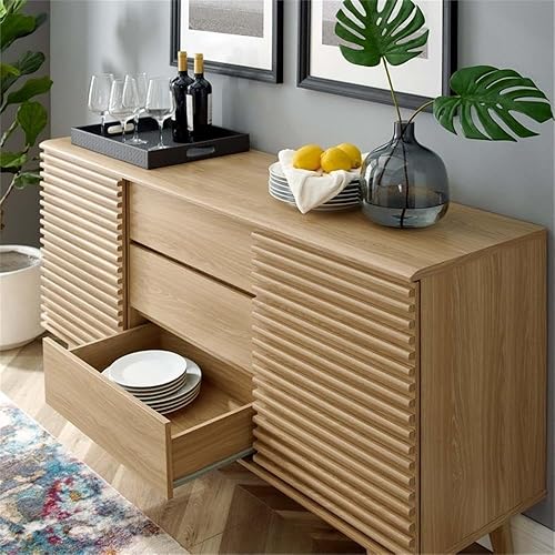 Miniatura 2 de Modway Render - Mueble moderno de mediados de siglo para mesa de bufé o TV de 63 pulgadas, en color roble Roble,Carbón vegetal,Nuez,Blanco de nuez