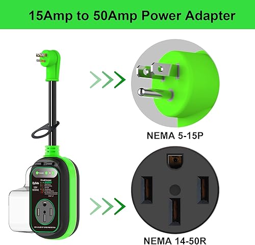 Miniatura 8 de EyGde Adaptador RV de 30 amperios a 50 amperios con protector de sobretensiones impermeable, patentado TT-30P macho a 14-50R hembra, analizador de