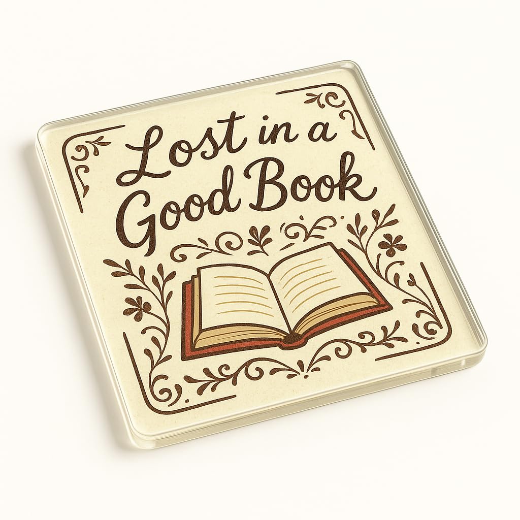 The Plum Penguin Literary Reverie Acrylic Coaster Gift - Unique Book Lovers Drinkware With Nostalgic Design And Handwritten Script