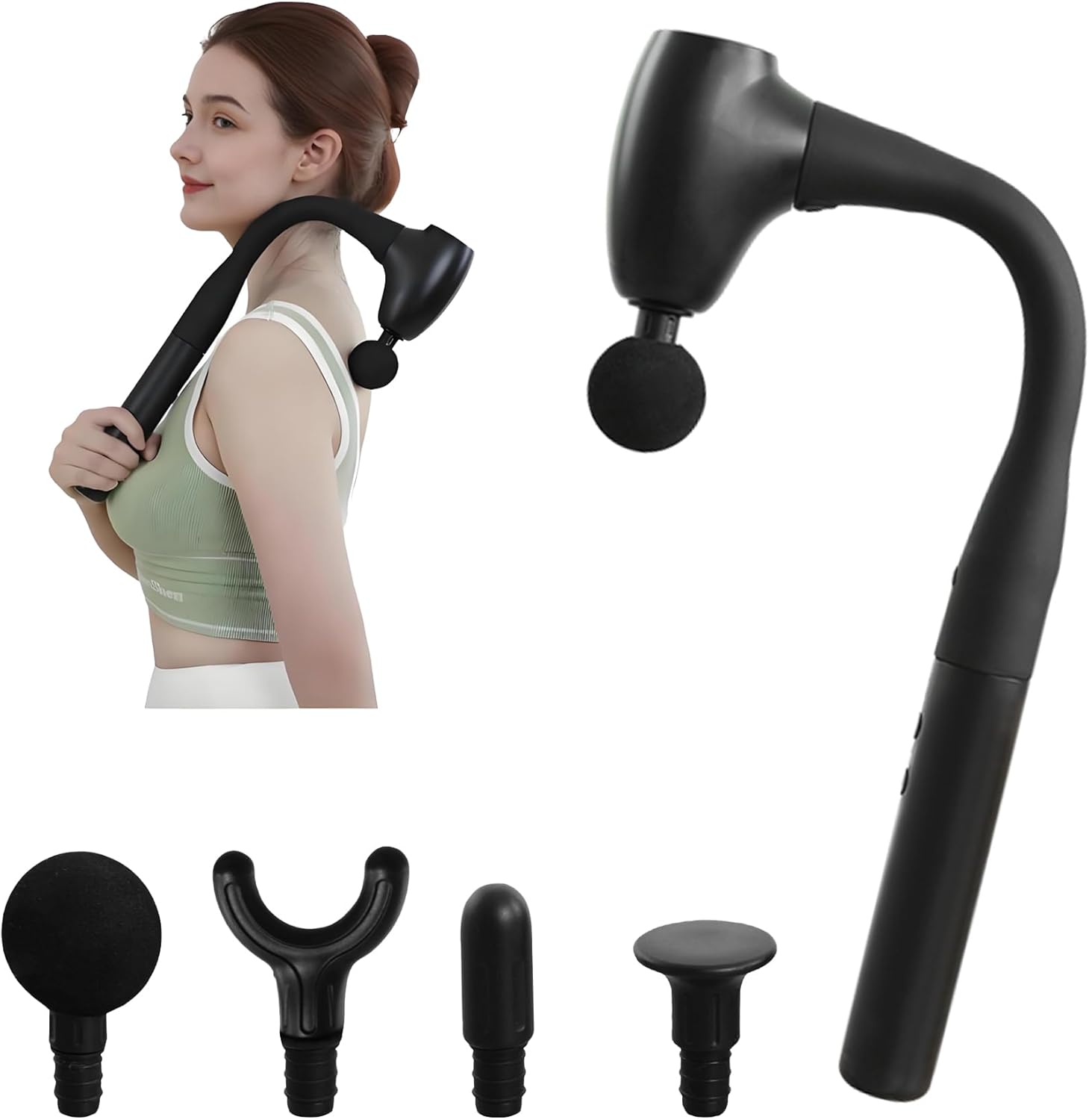 Massage Gun with Extended Handle, Upgraded U-Shaped Back Massager, Reaches Hard-to-Access Muscles, 4 Massage Heads & 4 Speed Levels, Body Massager for Back, Neck, Shoulder, Leg, Black Massage Gun with Extended Handle, Upgraded U-Shaped Back Massager, Reaches Hard-to-Access Muscles, 4 Massage Heads & 4 Speed Levels, Body Massager for Back, Neck, Shoulder, Leg, Black