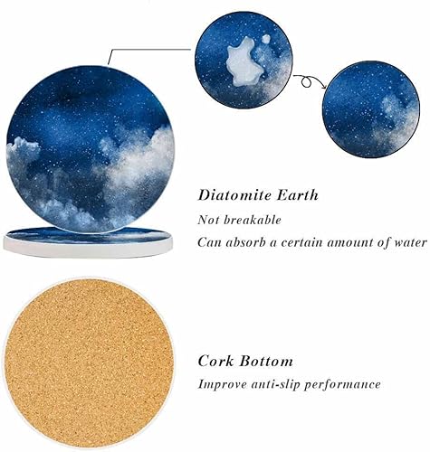 Miniatura 4 de oFloral Juego de 2 posavasos azules estrellados para bebidas absorbentes con estrellas brillantes y naturales, regalos de inauguración de casa,