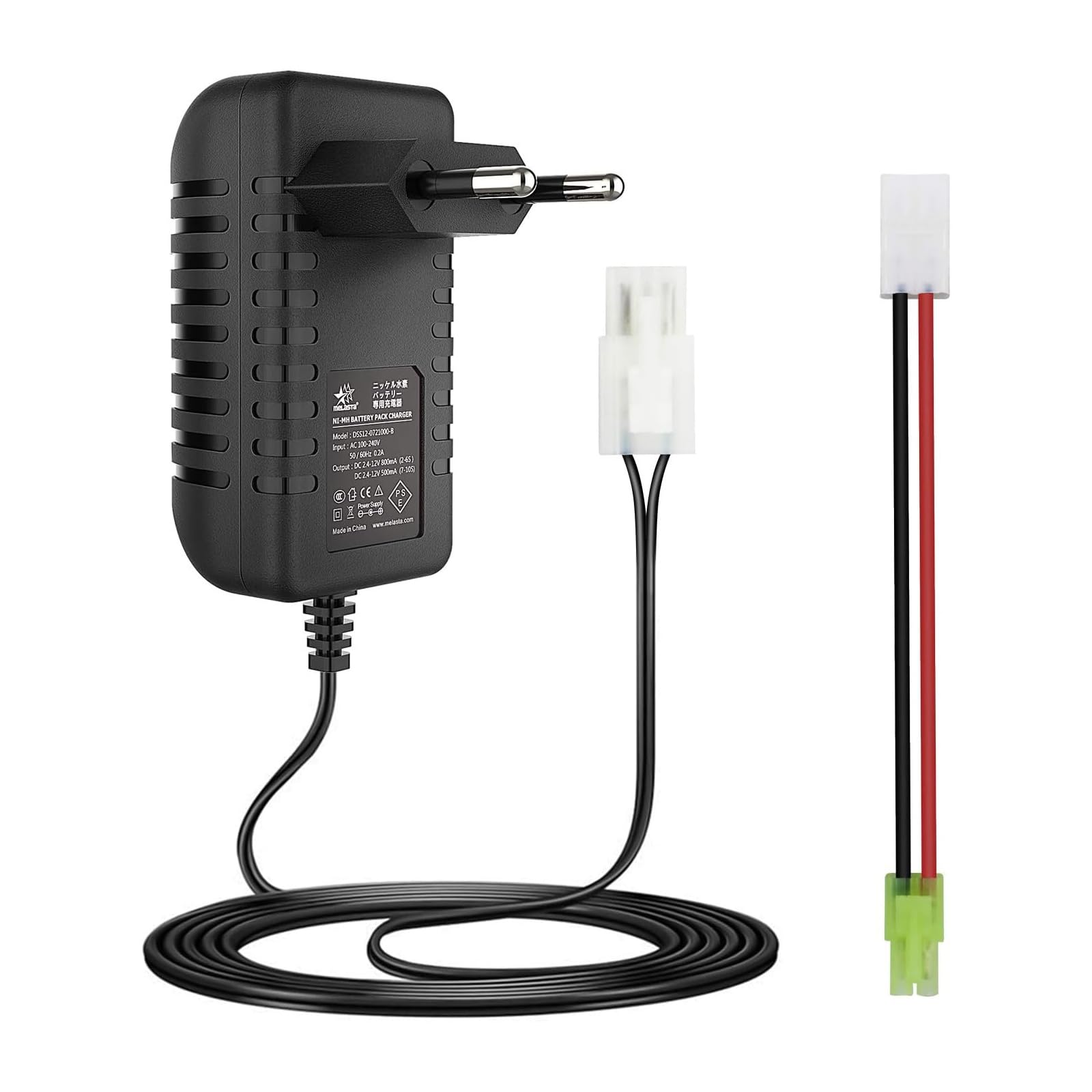 Intelligente Caricabatteria NIMH2.4V 3.6V 4.8V 6V 7.2V 8.4V 9.6V 10.8V 12V per Batteria NIMH 2-10S Compatibile con Batteria Airsoft Batteria Auto RC con Connettore Standard Tamiya e Mini Tamiya